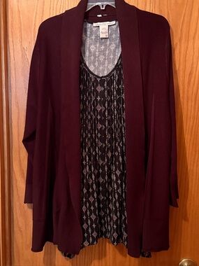 Bundle of an American Rag Tank with Open Front Cardigan in Burgundy - 1X